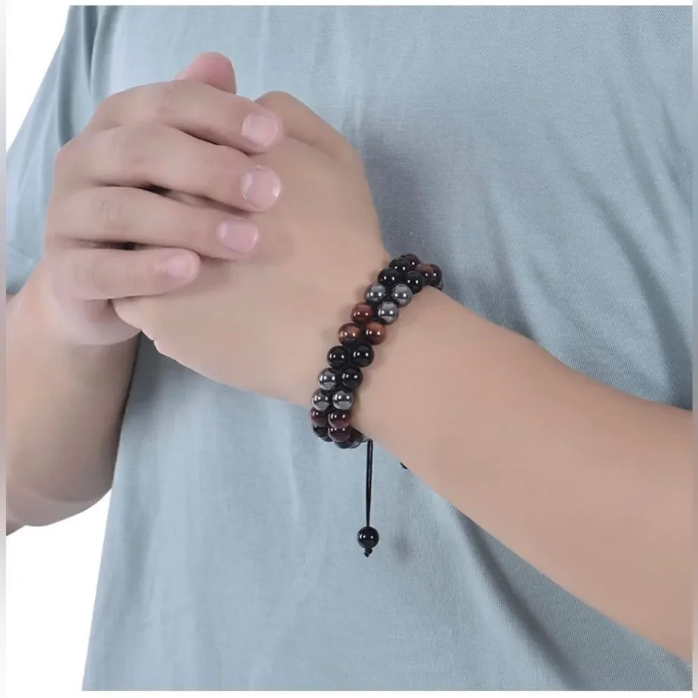 Triple Protection Bracelet Fashion Crystal Bracelet for Men Women Tiger Eye Bead
